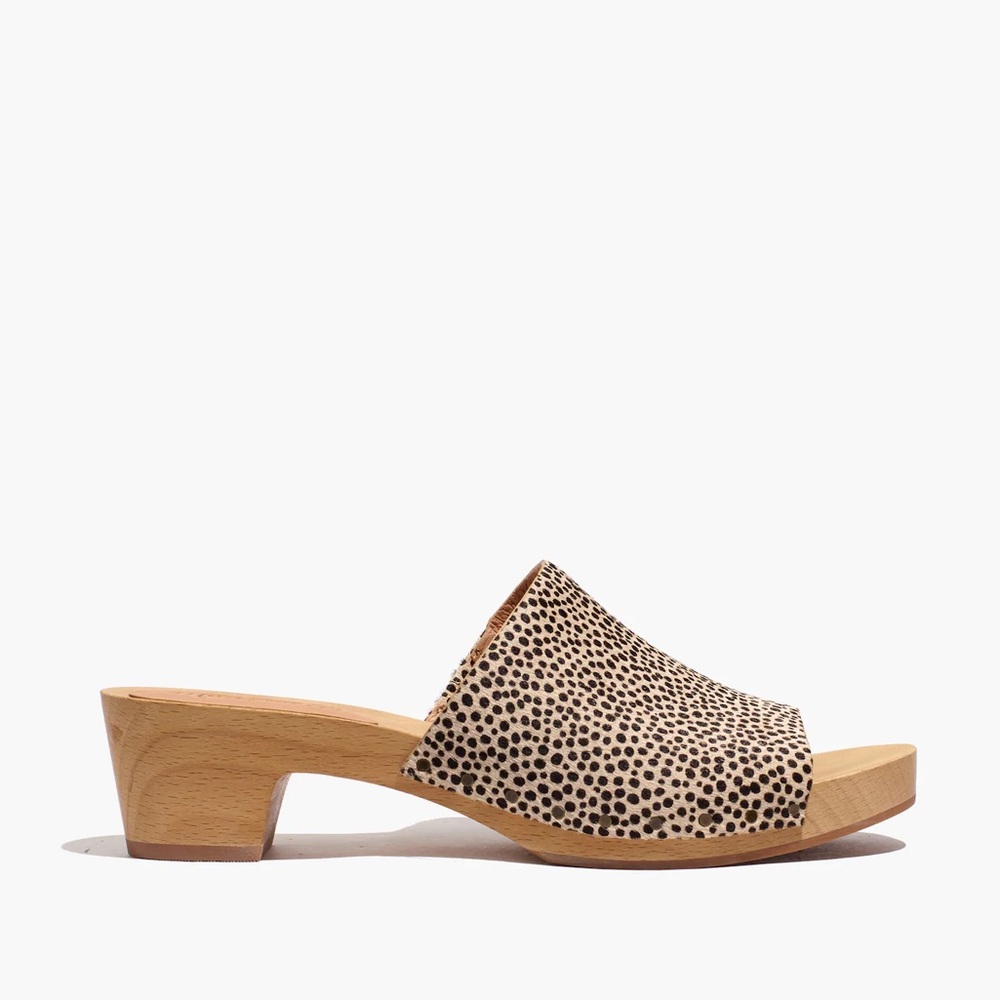 Madewell The Evelyn Slide Clog in Spotted Calf Hair in Dried Flax Multi - Picture 2 of 3